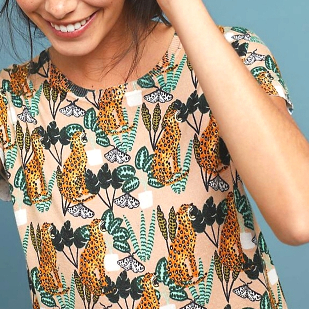 Pepaloves Pastel Feline Leopard Cat Knit Shirt Sweater Tee XS